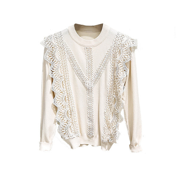 Casual γυναικείο πουλόβερ  με στρογγυλη λαιμόκοψη σε ροζ και μπεζ χρώμα