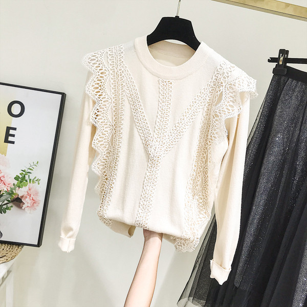 Casual γυναικείο πουλόβερ  με στρογγυλη λαιμόκοψη σε ροζ και μπεζ χρώμα