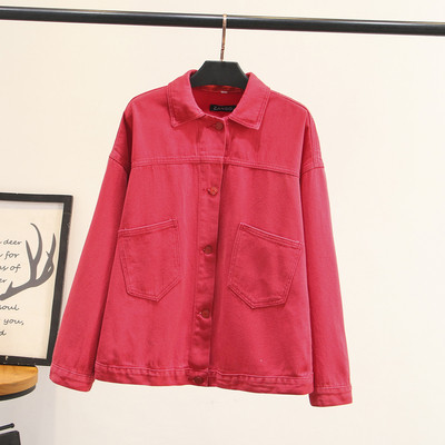 Modern női farmerdzseki zsebekkel és gombokkal, rózsaszín és fekete színben