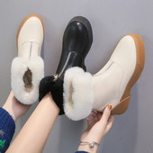 Cizme de dama cu puf si fermoar in alb si negru