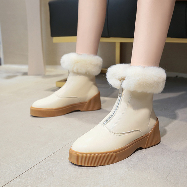 Cizme de dama cu puf si fermoar in alb si negru