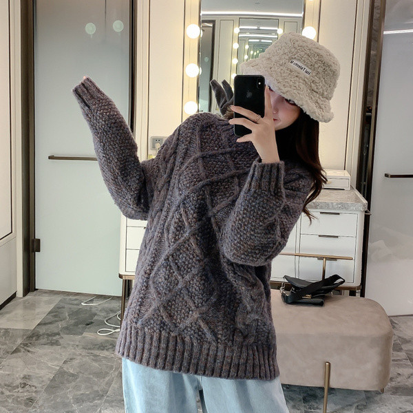 Pulover gros casual de culoare gri cu guler polo