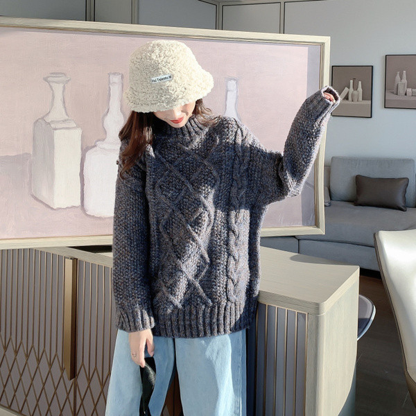 Pulover gros casual de culoare gri cu guler polo