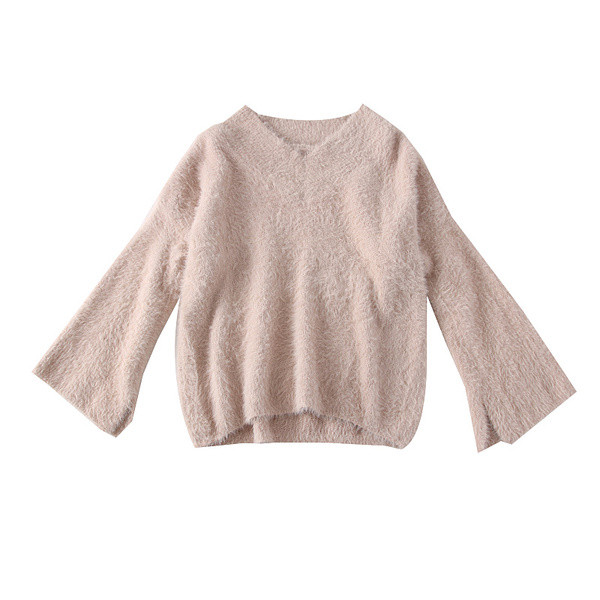 Νέο μοντέλο γυναικείο πουλόβερ με λαιμόκοψη και φαρδιά μανίκια