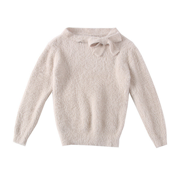 Μοντέρνο γυναικείο πουλόβερ με κορδέλα σε μπεζ, μπλε, ροζ και άσπρο χρώμα