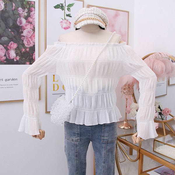 Új modell modern női blúz csónakos nyakkivágással