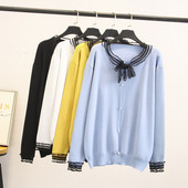 Cardigan casual de dama cu nasturi si maneci lungi in negru, galben, alb si albastru