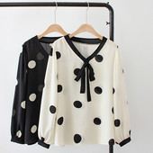 Cămașă modernă de damă cu decolteu adânc și mâneci lungi în alb și negru