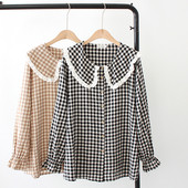 Casual γυναικείο πουκάμισο  `O-Neck μακρύ μανίκι σε μπεζ και μαύρο χρώμα