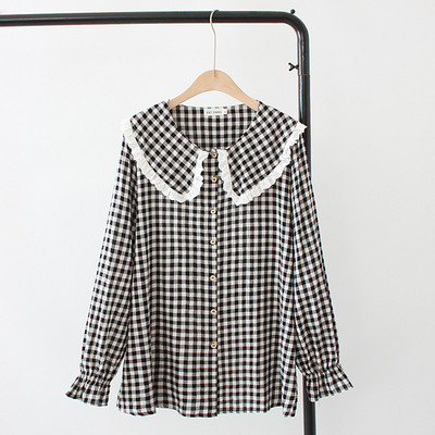 Casual γυναικείο πουκάμισο  `O-Neck μακρύ μανίκι σε μπεζ και μαύρο χρώμα