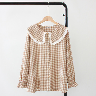 Casual γυναικείο πουκάμισο  `O-Neck μακρύ μανίκι σε μπεζ και μαύρο χρώμα