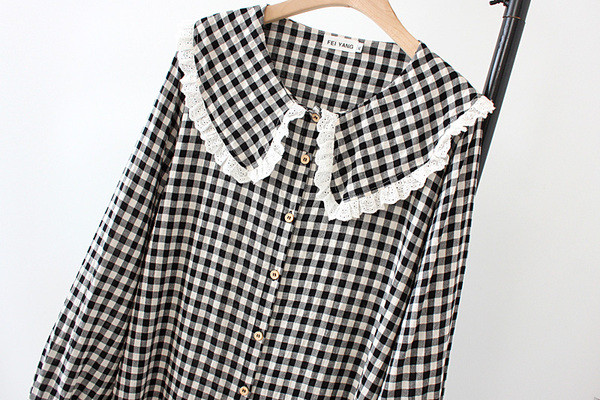 Casual γυναικείο πουκάμισο  `O-Neck μακρύ μανίκι σε μπεζ και μαύρο χρώμα