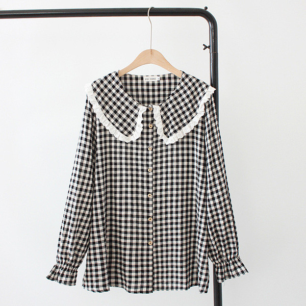 Casual γυναικείο πουκάμισο  `O-Neck μακρύ μανίκι σε μπεζ και μαύρο χρώμα