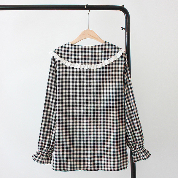 Casual γυναικείο πουκάμισο  `O-Neck μακρύ μανίκι σε μπεζ και μαύρο χρώμα