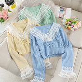 Pulover de dama cu decolteu spitz si dantela in mai multe culori