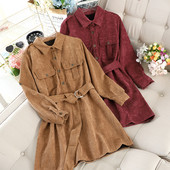 Μοντέρνο γυναικείο φόρεμα -πουκάμισο με ζώνη σε τρία χρώματα