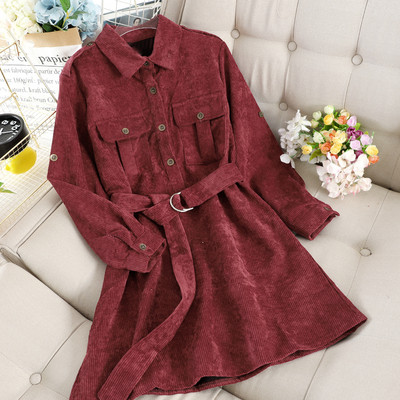 Μοντέρνο γυναικείο φόρεμα -πουκάμισο με ζώνη σε τρία χρώματα