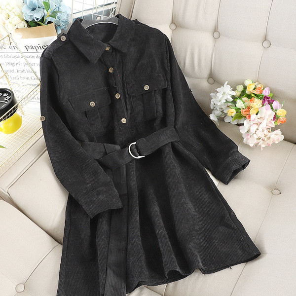 Модерна дамска рокля тип риза с колан в три цвята