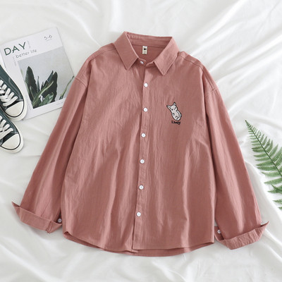 Ежедневна дамска риза с класическа яка и бродерия в четири цвята