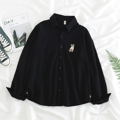 Ежедневна дамска риза с класическа яка и бродерия в четири цвята