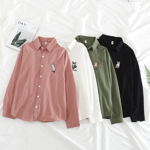 Ежедневна дамска риза с класическа яка и бродерия в четири цвята 