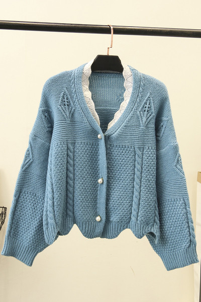 Модерна дамска жилетка с копчета и дълъг ръкав в зелен,розов и син цвят 