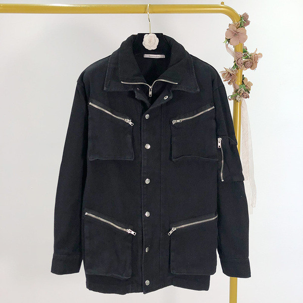 Дълго пролетно-есенно ежедневно яке с ципове в бял и черен цвят