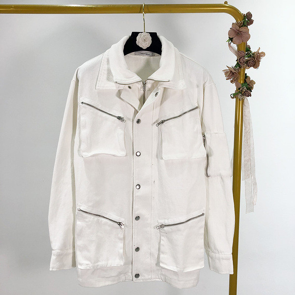 Дълго пролетно-есенно ежедневно яке с ципове в бял и черен цвят