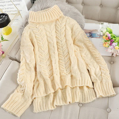 Дамски асиметричен пуловер с висока яка в няколко цвята