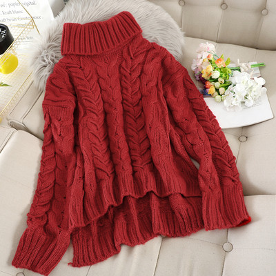 Дамски асиметричен пуловер с висока яка в няколко цвята