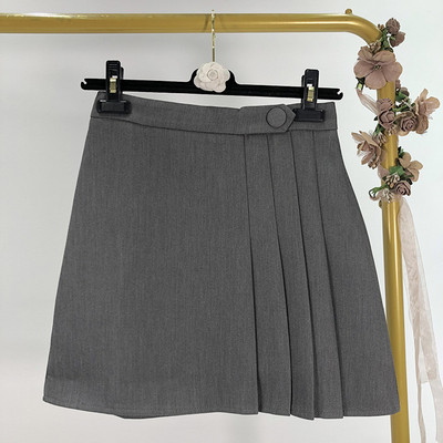 Къса плисирана пола с висока талия в сив и черен цвят