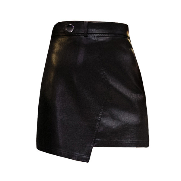 Асиметрична дамска пола от еко кожа в черен и бежов цвят