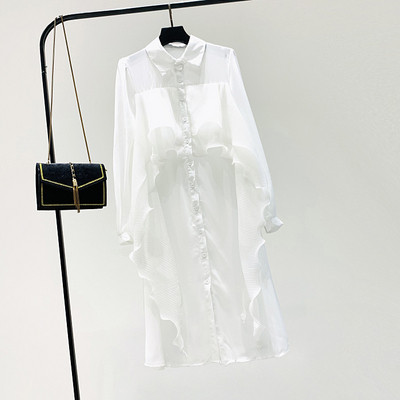 Нов модел модерна дамска рокля - риза с класическа яка и копчета в кафяв,бял и черен цвят