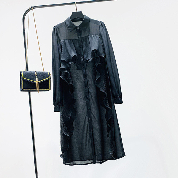 Нов модел модерна дамска рокля - риза с класическа яка и копчета в кафяв,бял и черен цвят