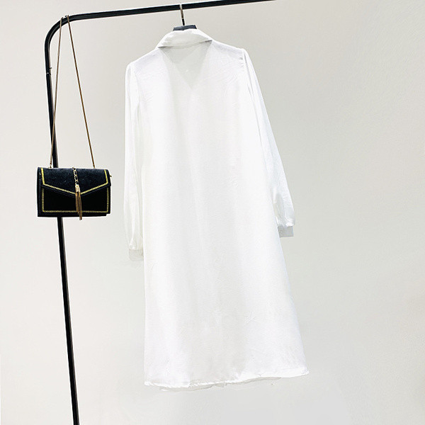 Нов модел модерна дамска рокля - риза с класическа яка и копчета в кафяв,бял и черен цвят