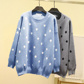 Ежедневен дамски пуловер изчистен модел с О-образно деколте в сив и син цвят