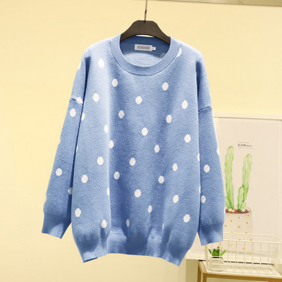 Ежедневен дамски пуловер изчистен модел с О-образно деколте в сив и син цвят