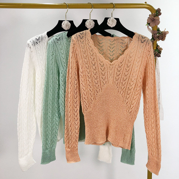 Дамски тънък пуловер в оранжев,зелен и бял цвят