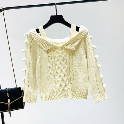 Модерен дамски пуловер с голи рамене в четири цвята