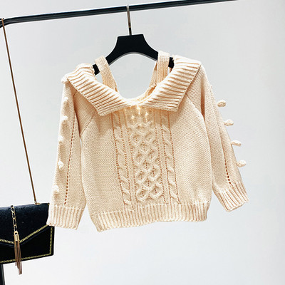 Модерен дамски пуловер с голи рамене в четири цвята