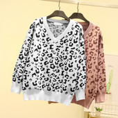 Модерни дамски пуловери с дълъг ръкав и животински десен в два цвята