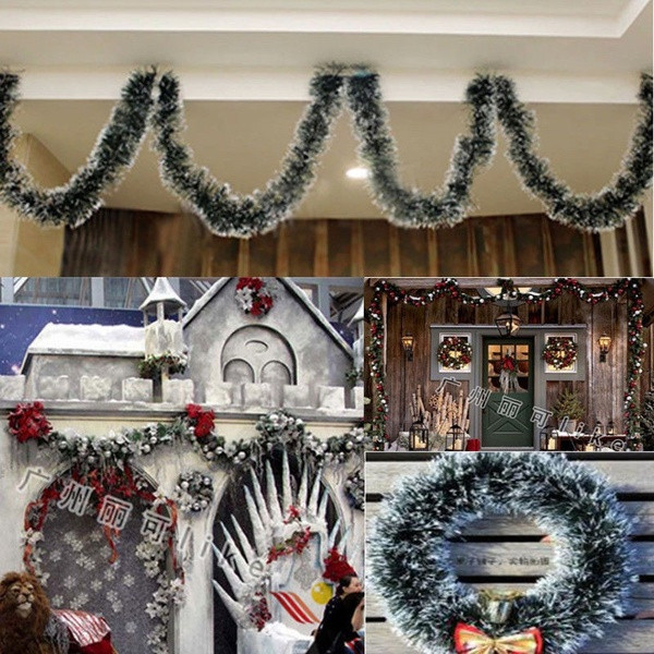 Коледен гирлянд в тъмно зелен цвят с бели връхчета - 2 метра 