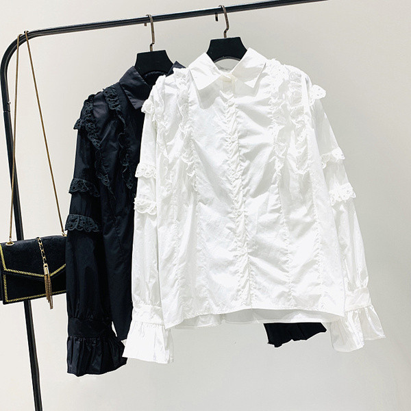 Нов модел дамска риза с класическа яка и копчета в бял и черен цвят