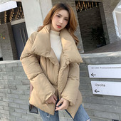 Нов модел дамско зимно яке в поло яка в кафяв и бежов цвят