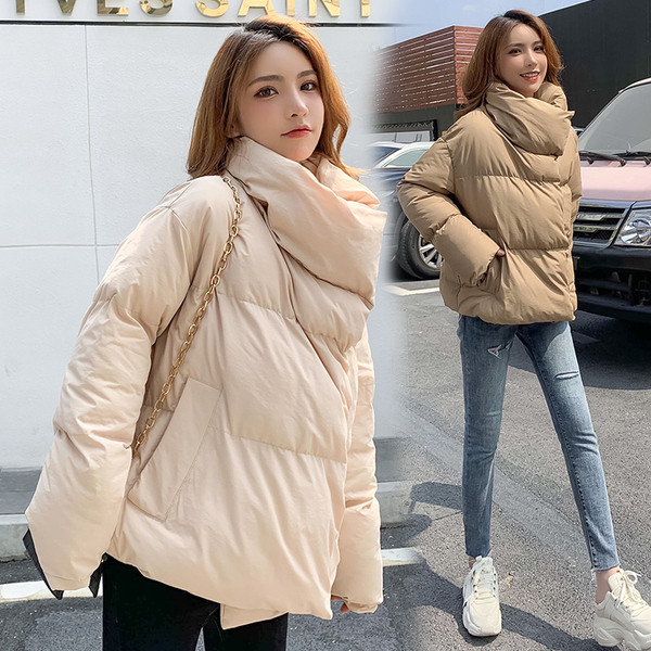 Нов модел дамско зимно яке в поло яка в кафяв и бежов цвят