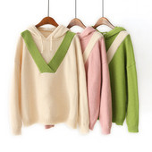 Ежедневен дамски пуловер с дълъг ръкав и качулка в три цвята