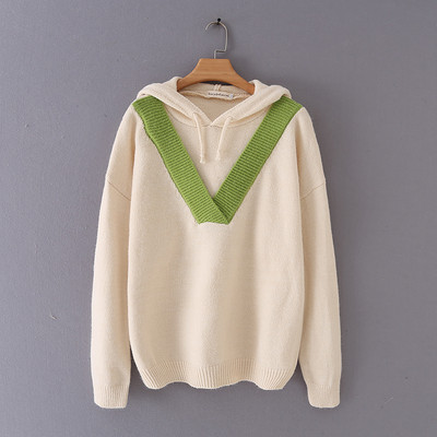Ежедневен дамски пуловер с дълъг ръкав и качулка в три цвята