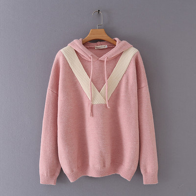 Ежедневен дамски пуловер с дълъг ръкав и качулка в три цвята