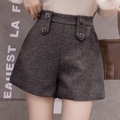 Нов модел къси дамски панталони с висока талия в кафяв,сив и черен цвят