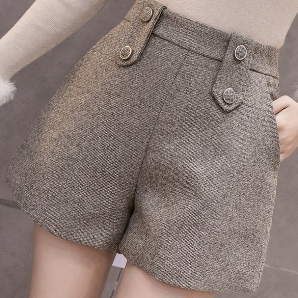 Нов модел къси дамски панталони с висока талия в кафяв,сив и черен цвят